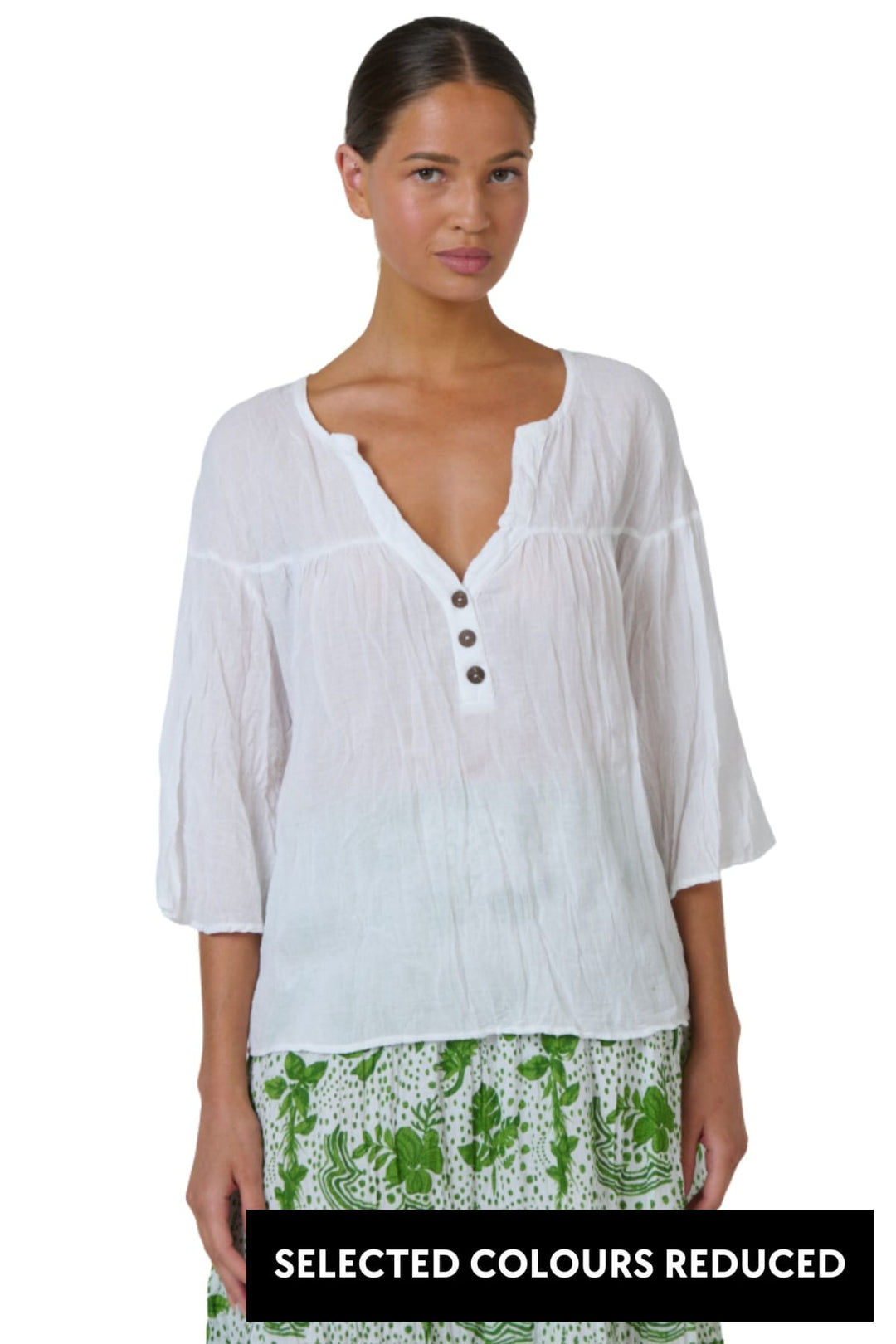 NAMASTAI TOP S/M / WHITE BUTTON UP TOP - P115