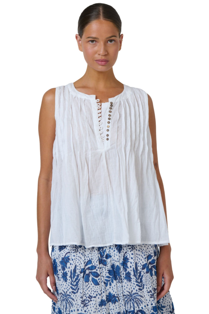 NAMASTAI TOP S/M / WHITE BUTTONED CRINKLE COTTON TOP - P165