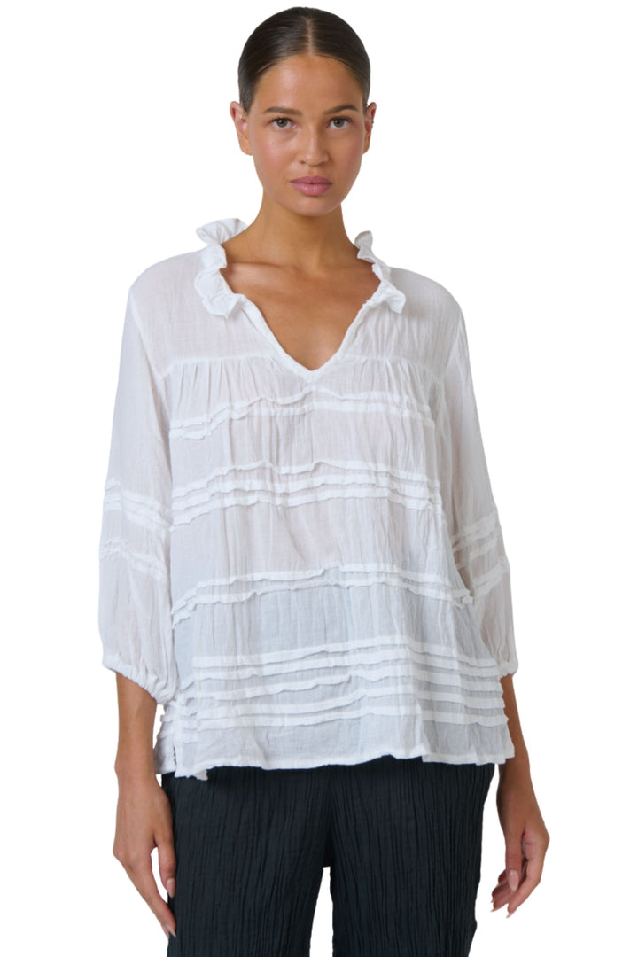 NAMASTAI TOP S/M / WHITE RUFFLE COLLAR COTTON TOP - P92