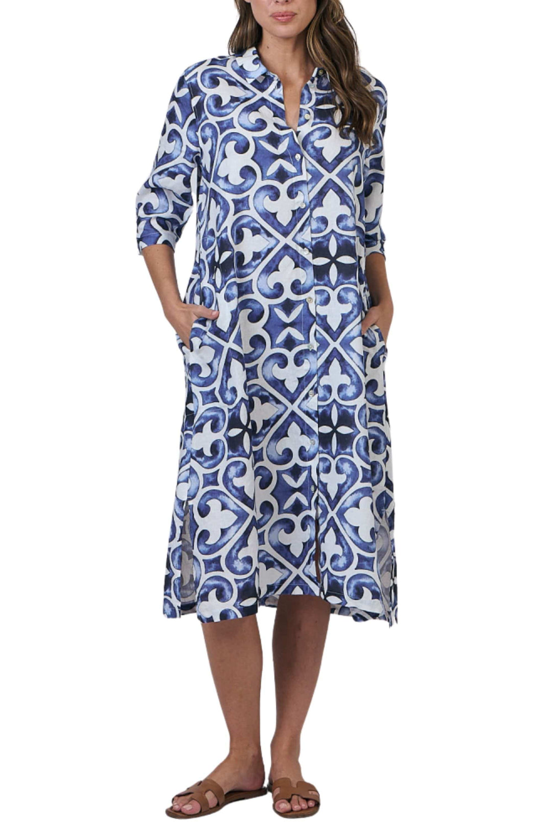 NATURALS BY O AND J DRESS BUTTON DOWN MIDI - GA442