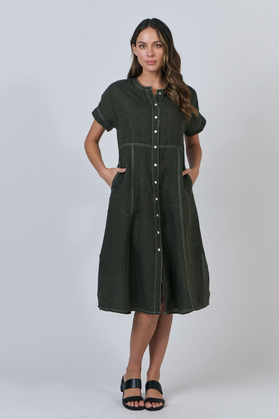 NATURALS BY O AND J DRESS BUTTON UP MIDI - GA612