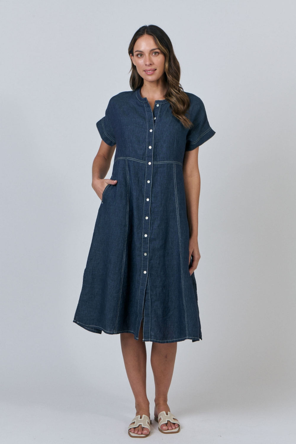 NATURALS BY O AND J DRESS BUTTON UP MIDI - GA612