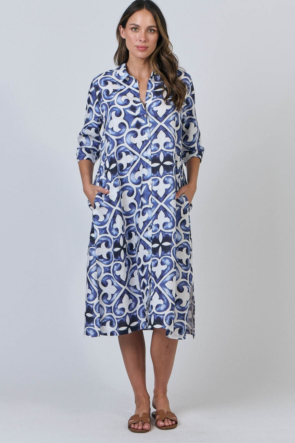 NATURALS BY O AND J DRESS S / CORFU BUTTON DOWN MIDI - GA442