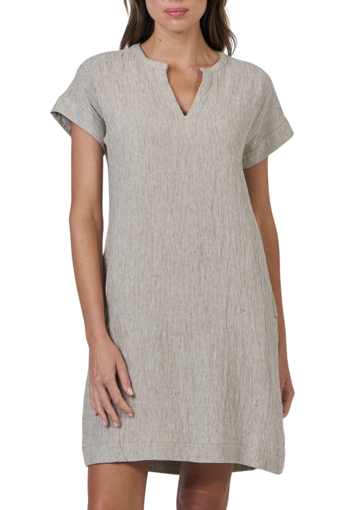 NATURALS BY O AND J DRESS S / NATURAL V NECK DRESS - GA613