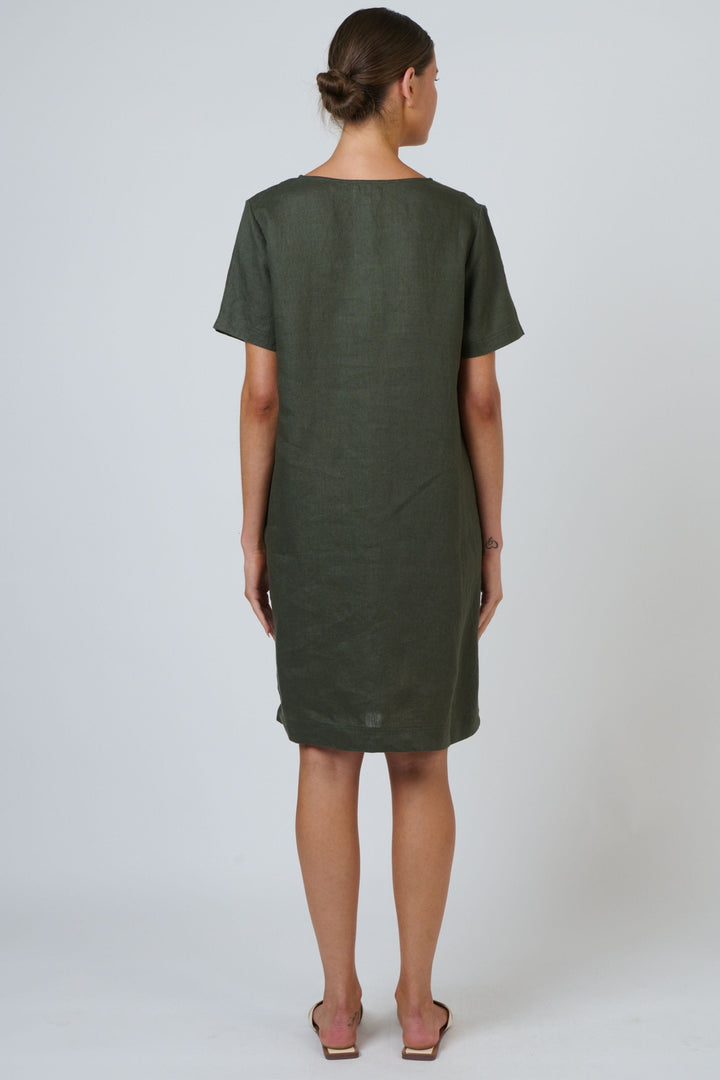 NATURALS BY O AND J DRESS V NECK LINEN DRESS - GA702