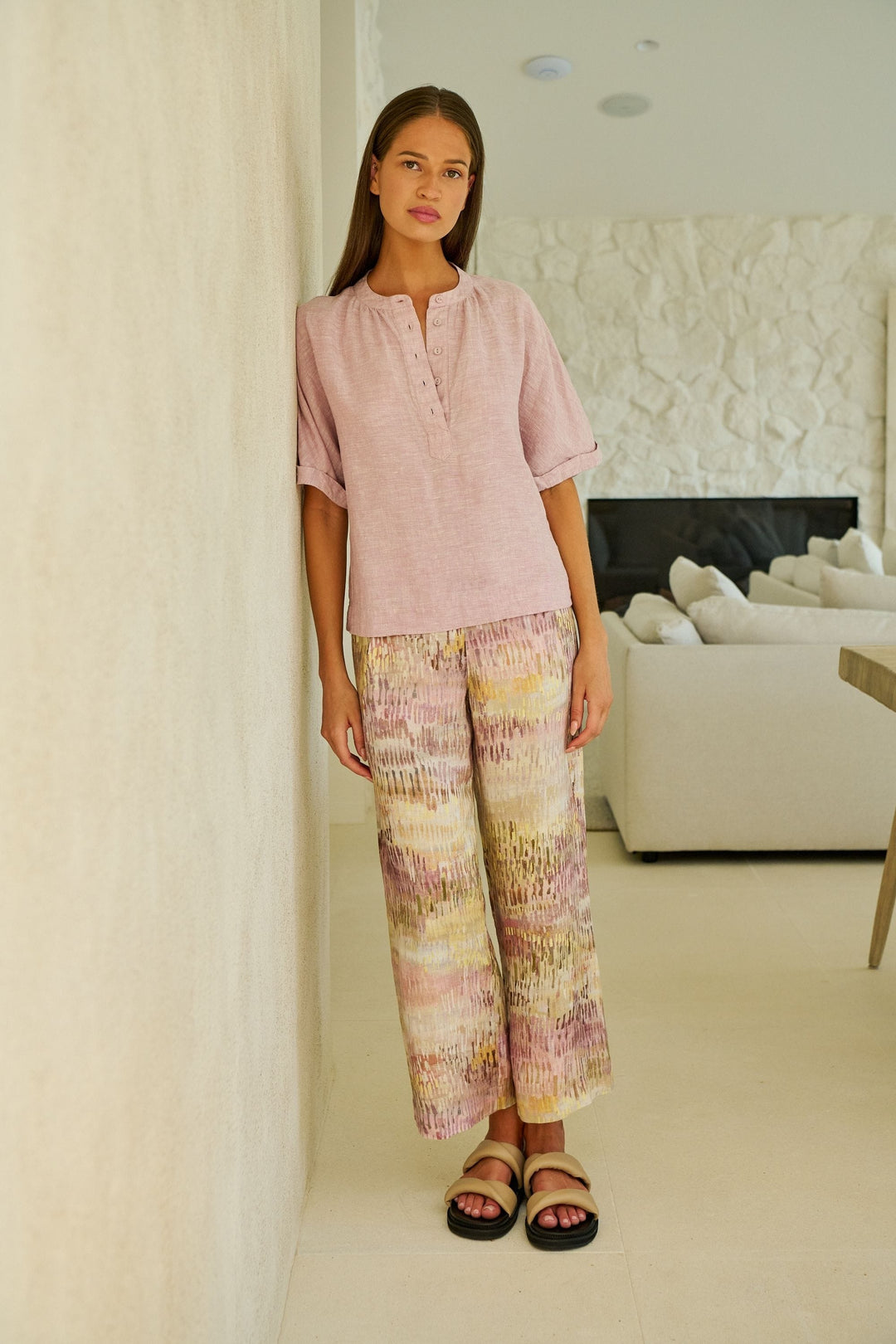 NATURALS BY O AND J TOP BUTTONED LINEN TOP - GA689