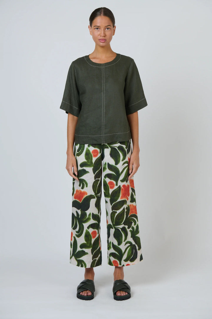 NATURALS BY O AND J TOP CONTRAST STITCH LINEN TOP - GA724