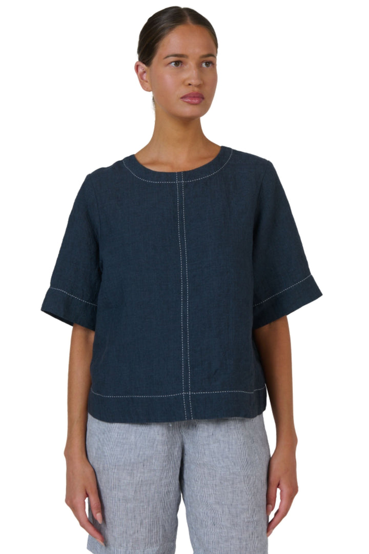 NATURALS BY O AND J TOP NAVY / XS LINEN TOP - GA724A