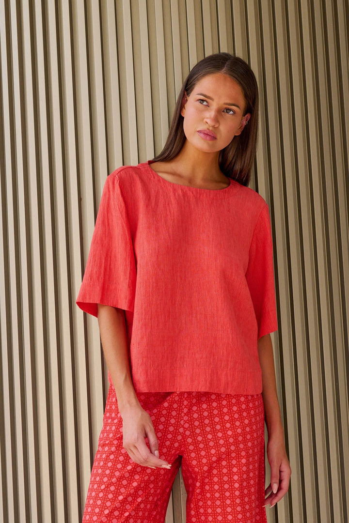NATURALS BY O AND J TOP ROUND NECK LINEN TOP - GA724B