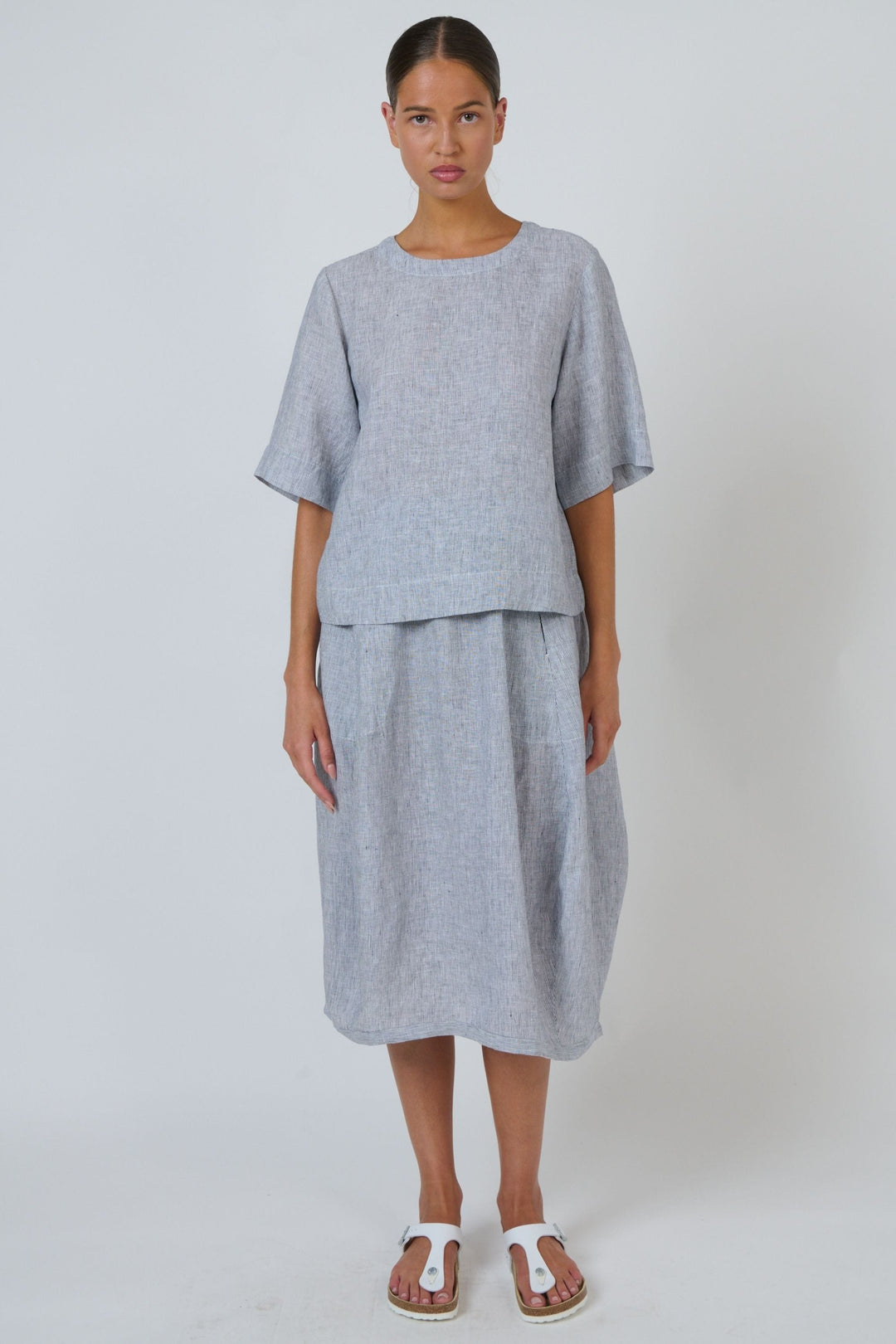 NATURALS BY O AND J TOP ROUND NECK LINEN TOP - GA724B