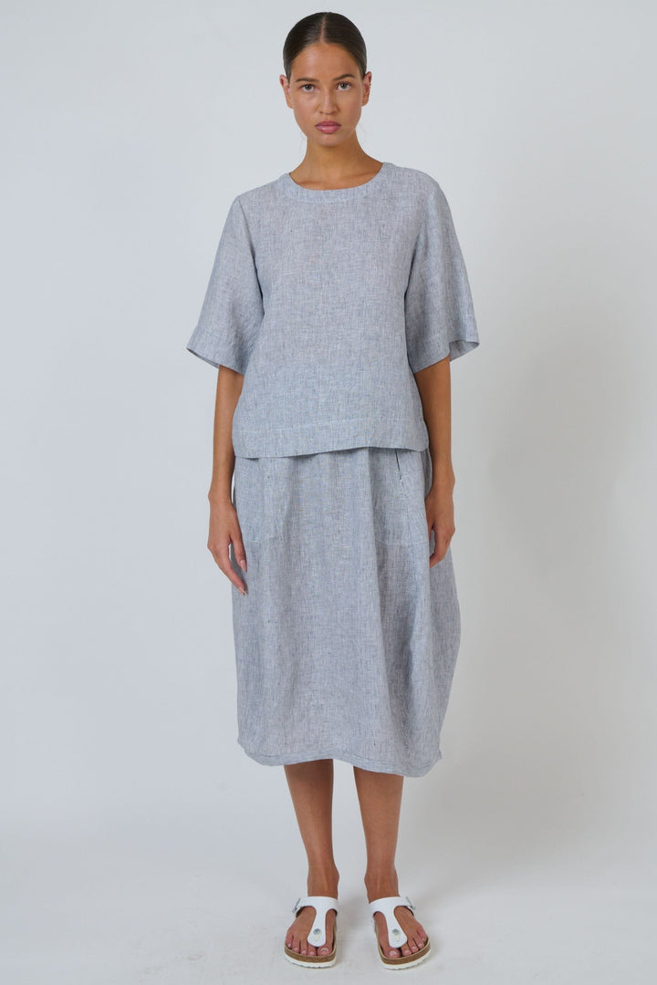 NATURALS BY O AND J TOP ROUND NECK LINEN TOP - GA724B