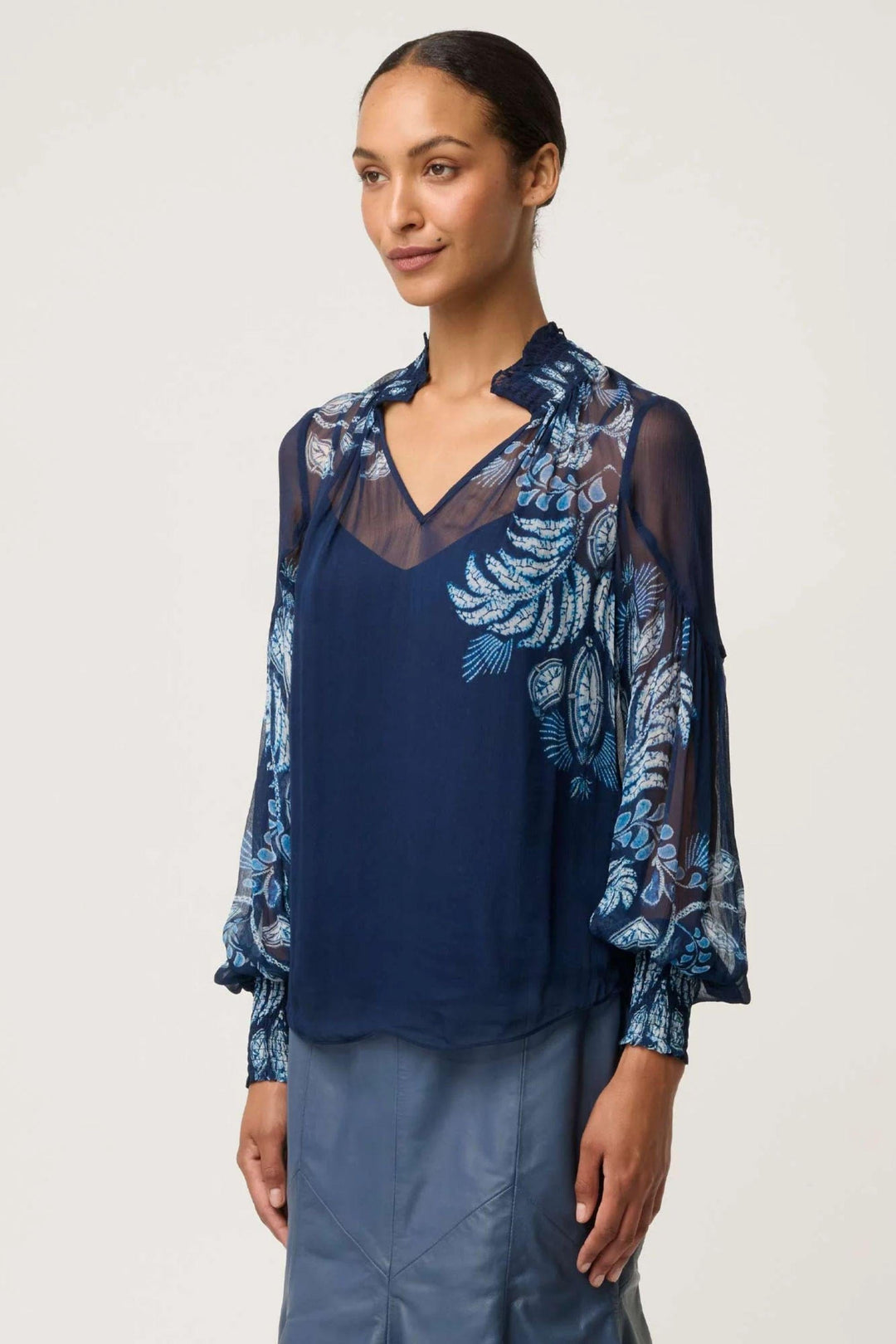 ONCE WAS BLOUSE COLETTE SHIRRED COLLAR BLOUSE - OW22111