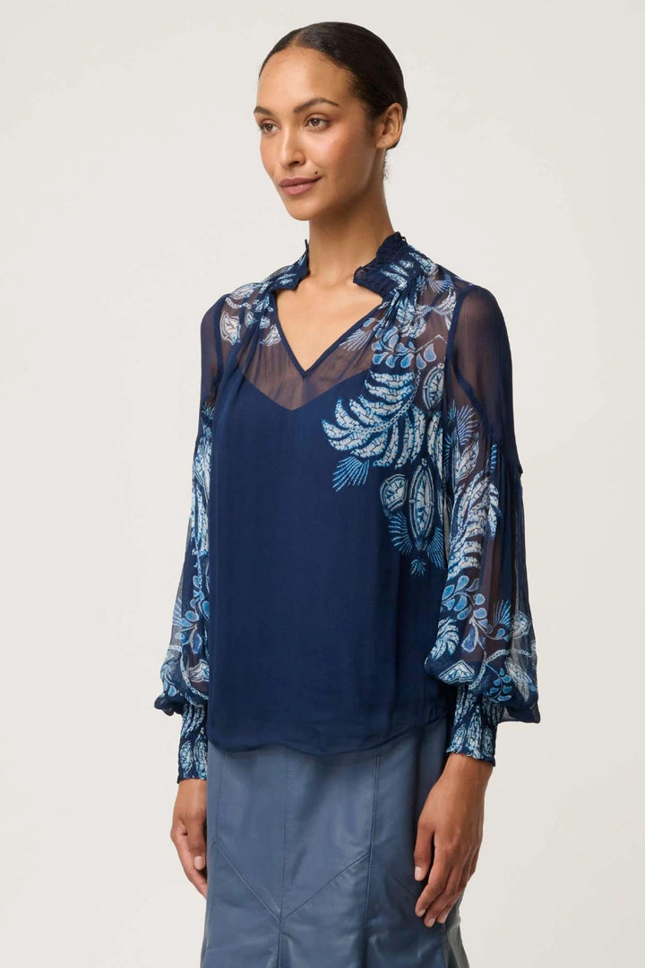 ONCE WAS BLOUSE COLETTE SHIRRED COLLAR BLOUSE - OW22111