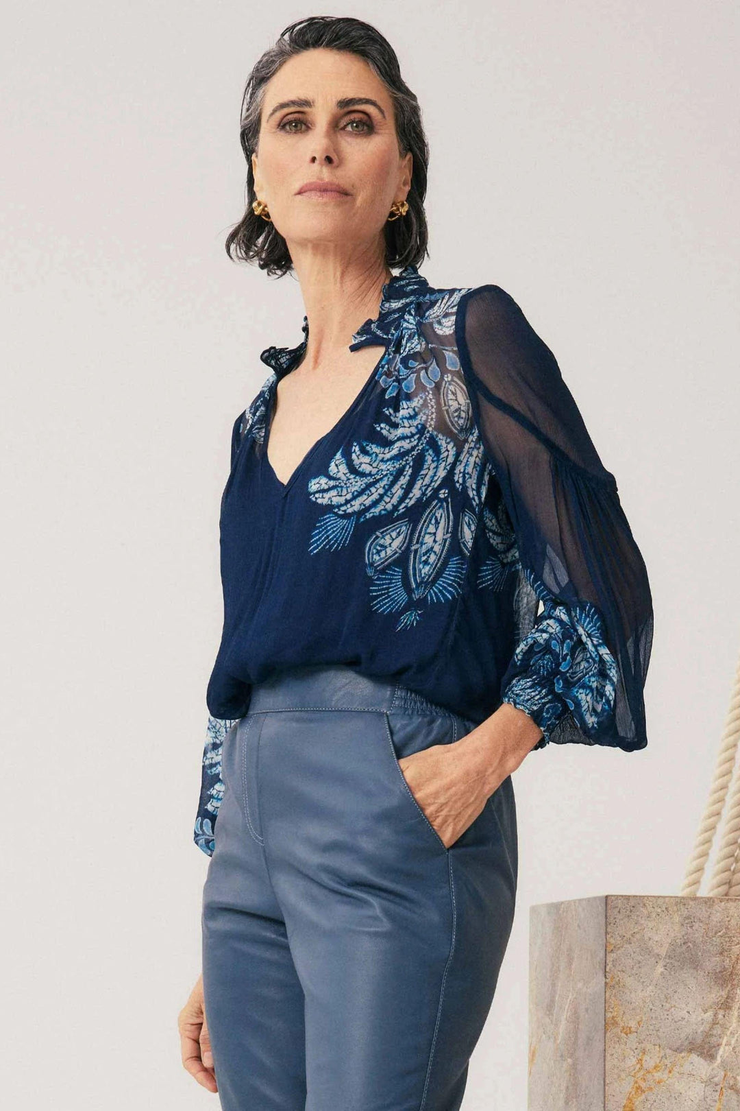ONCE WAS BLOUSE COLETTE SHIRRED COLLAR BLOUSE - OW22111