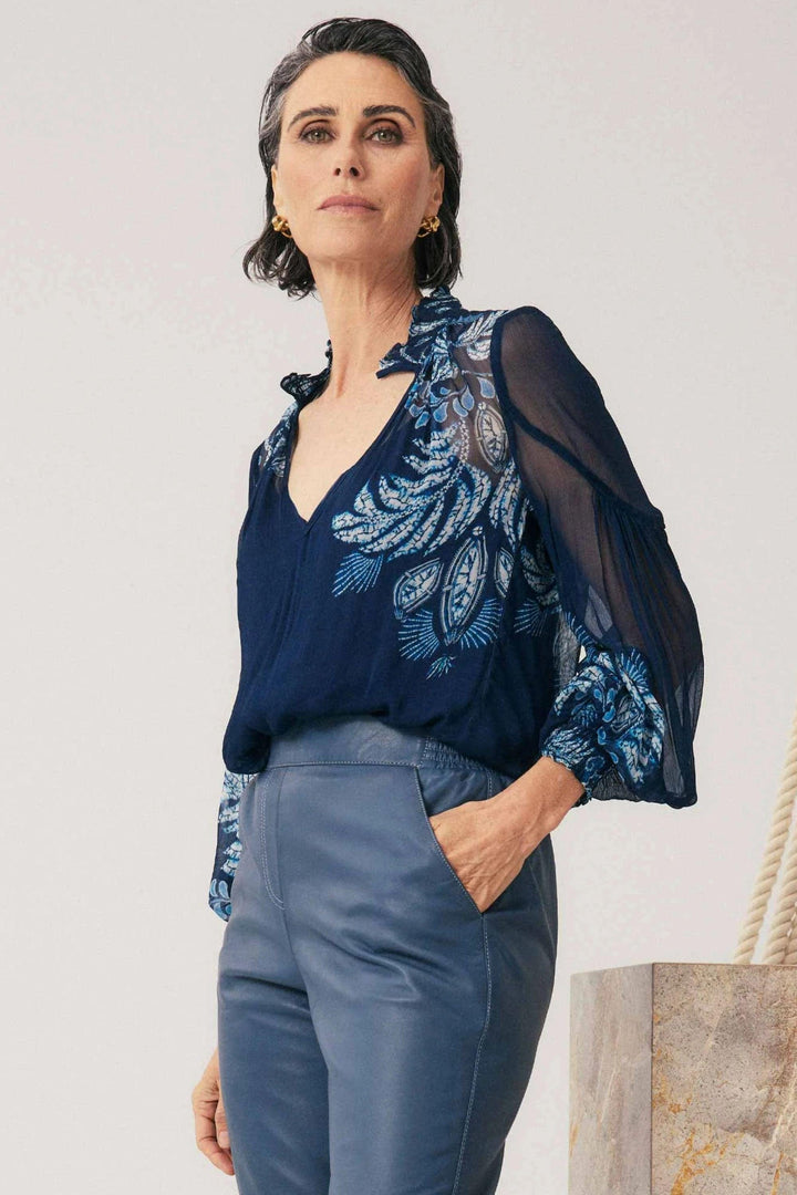 ONCE WAS BLOUSE COLETTE SHIRRED COLLAR BLOUSE - OW22111