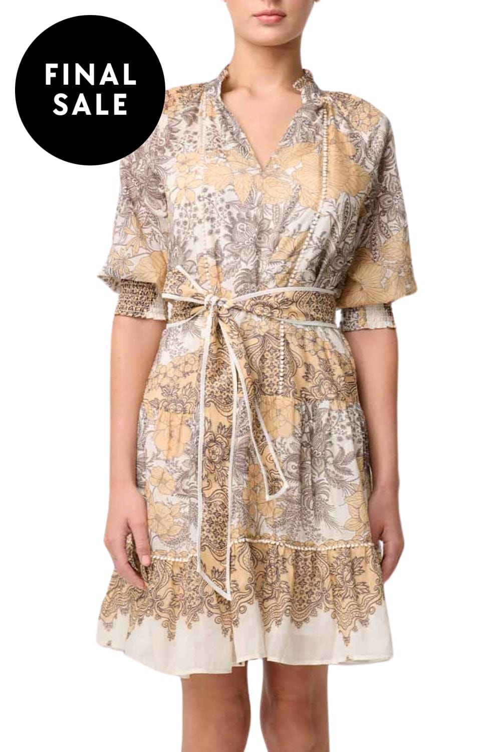 ONCE WAS DRESS 8 / GOLDEN-MALLOW SANIBEL LACE TRIM DRESS - OW41804