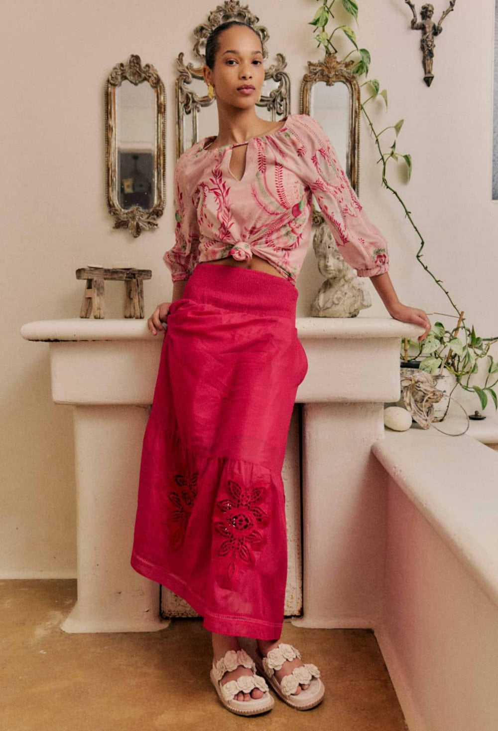 ONCE WAS SKIRT CORDELIA SHIRRED WAIST SKIRT - OW61901