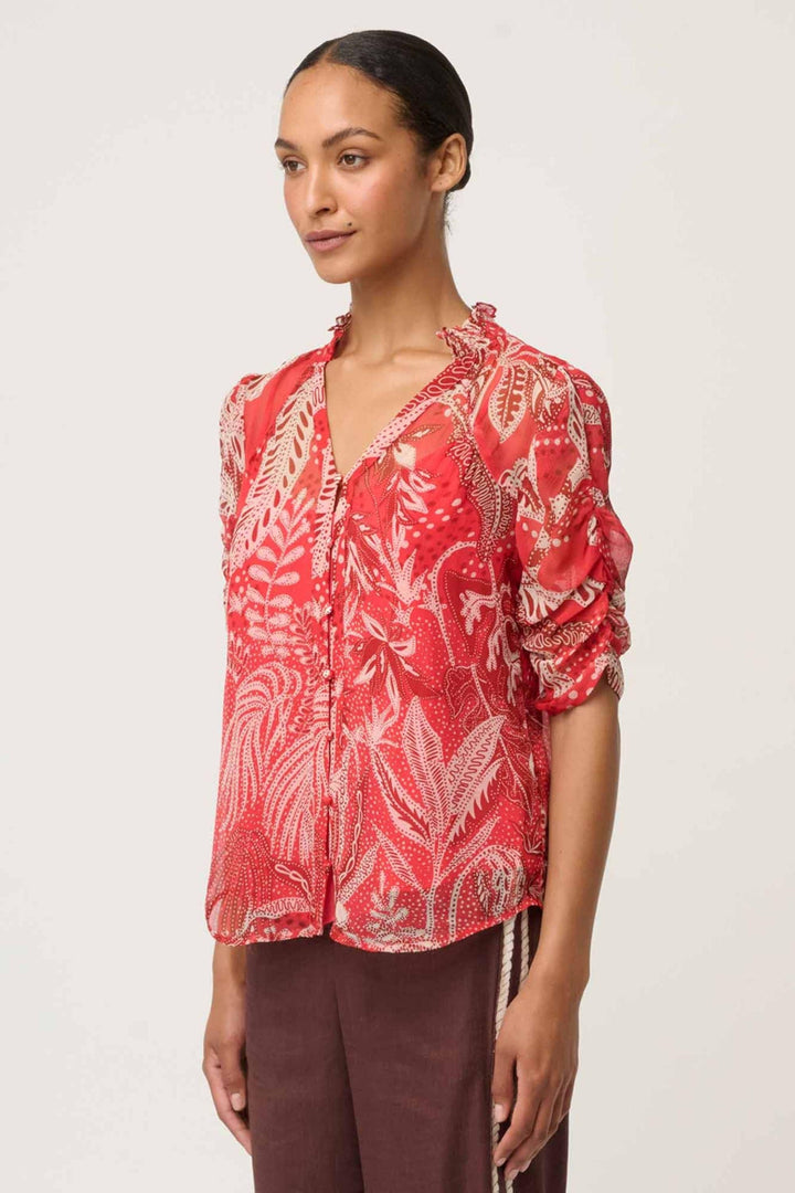ONCE WAS TOP RUCHED SLEEVE BLOUSE - OW22114