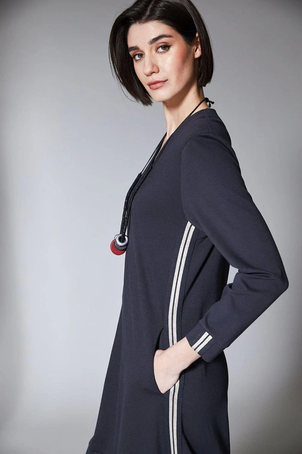 PERUZZI DRESS SILVER STRIPE DRESS - W25134