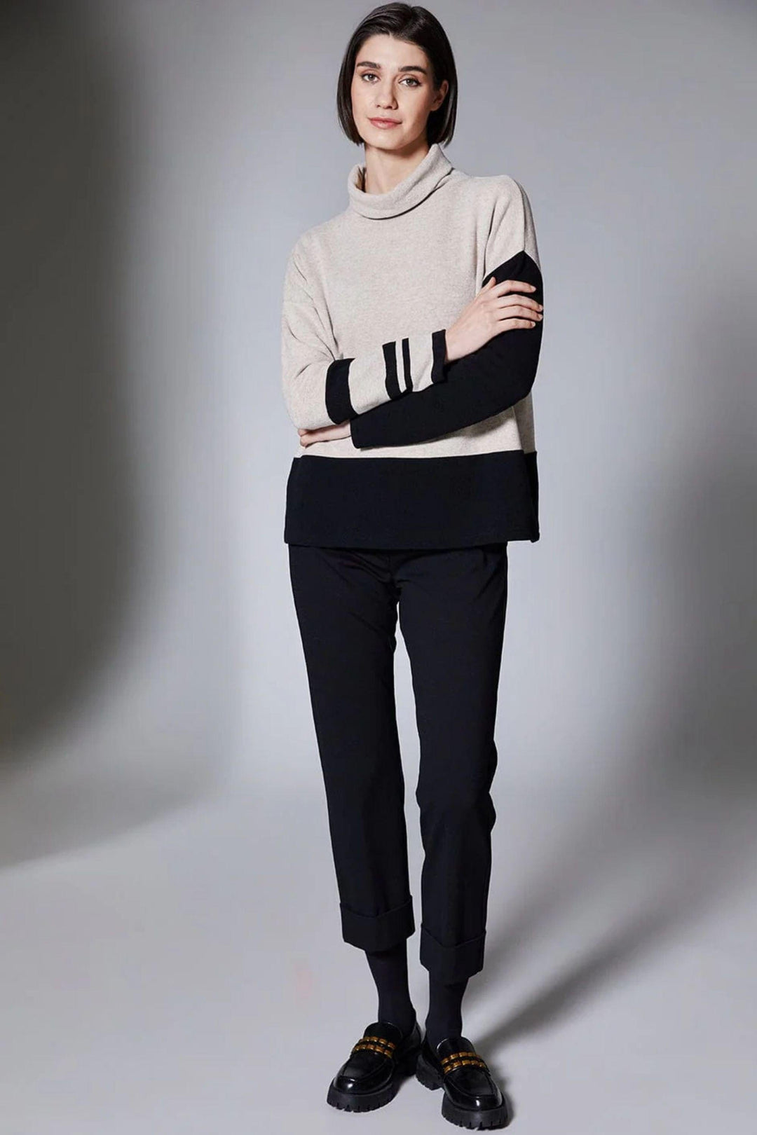 PERUZZI JUMPER STRIPE COLOUR BLK FLEECE - W25202
