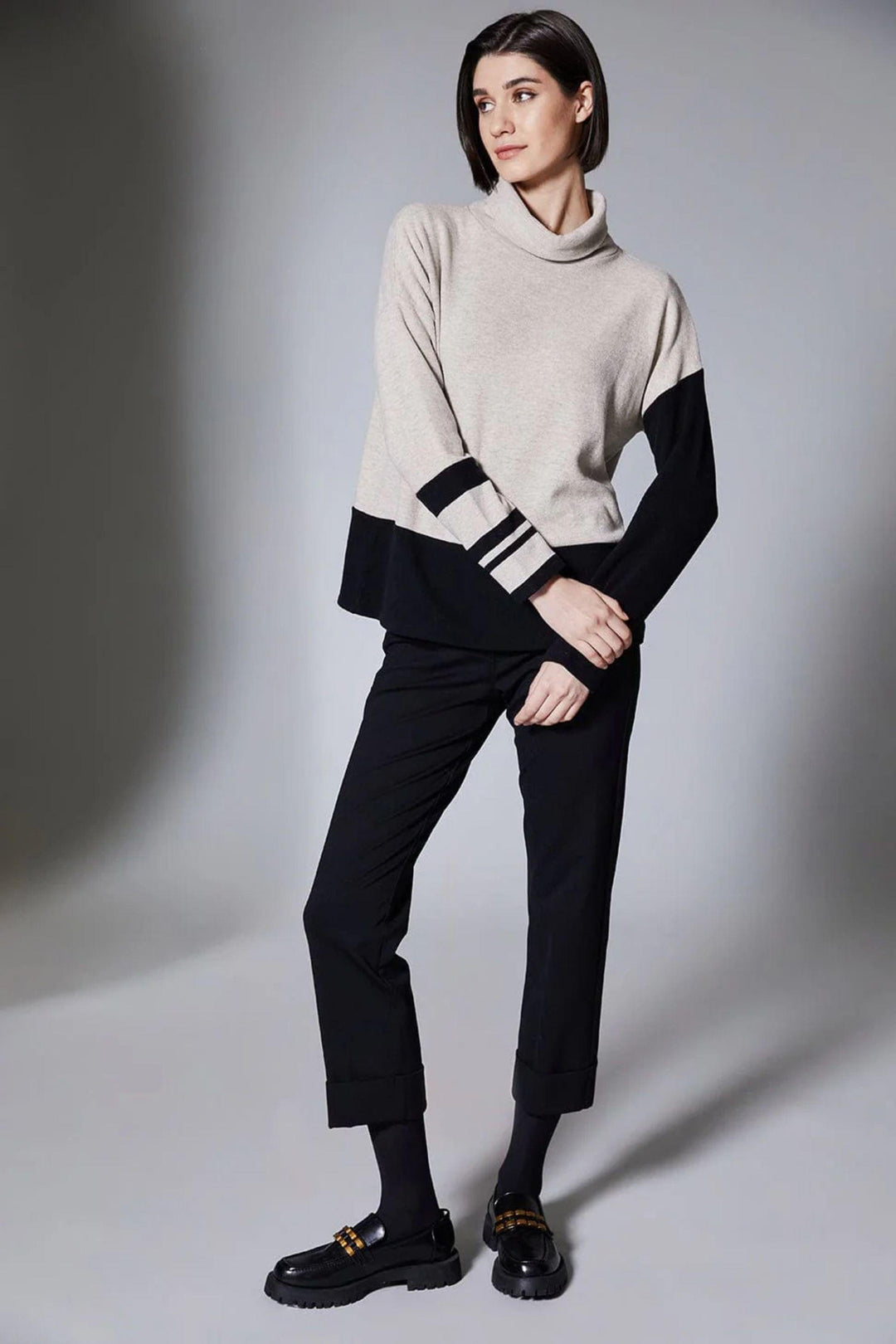 PERUZZI JUMPER STRIPE COLOUR BLK FLEECE - W25202