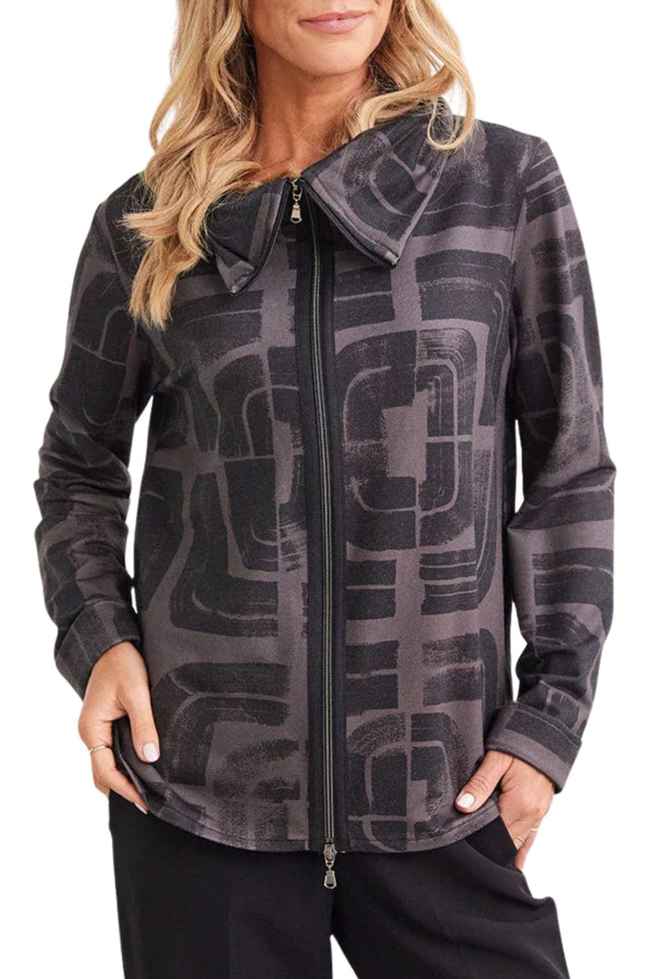 PERUZZI TOP 10 / BROWN CENTRE ZIP PRINT TOP - W25118