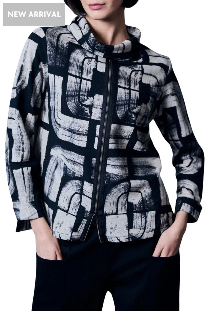 PERUZZI TOP 8 / ECRU CENTRE ZIP PRINT TOP - W25118