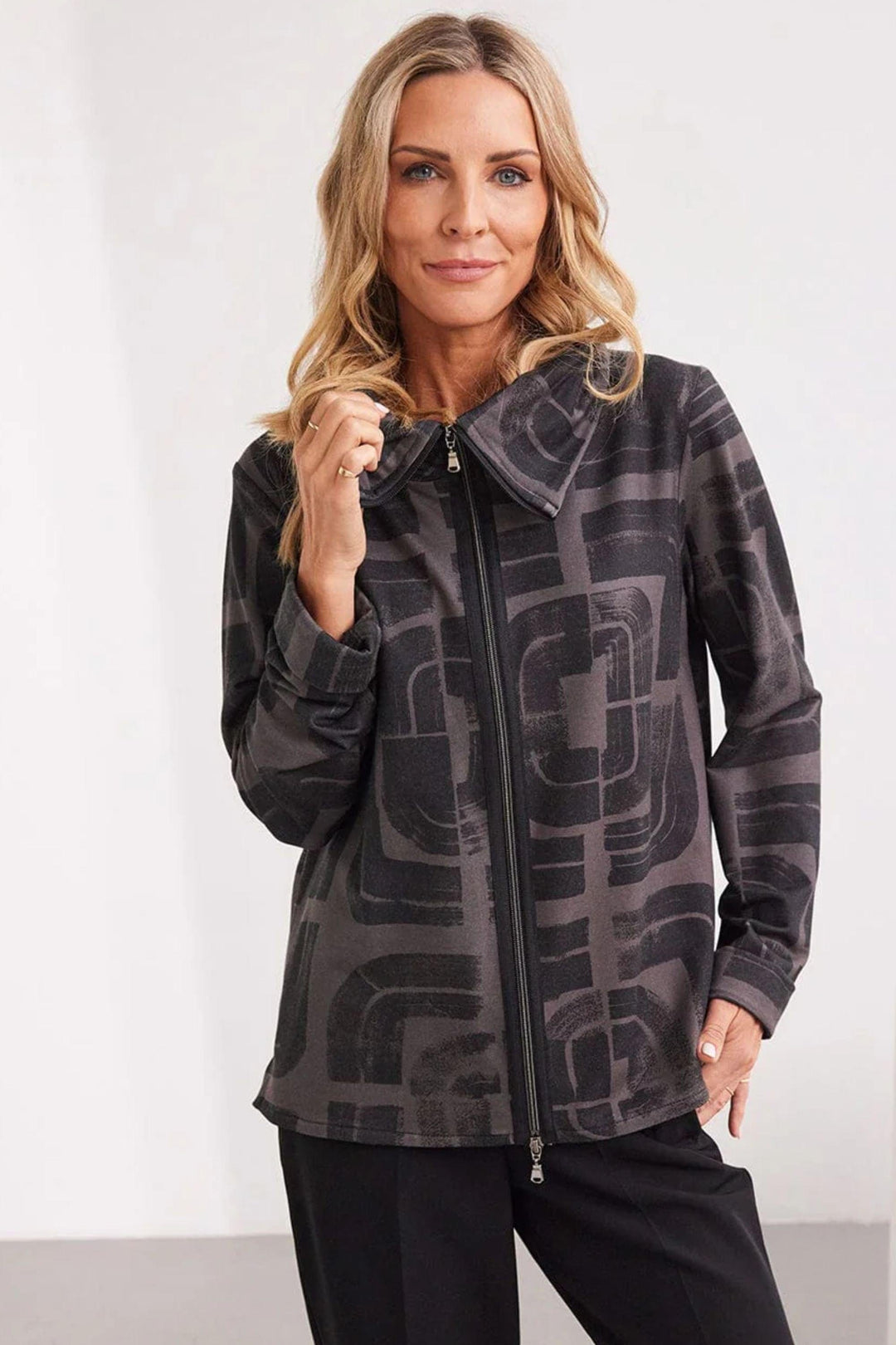 PERUZZI TOP CENTRE ZIP PRINT TOP - W25118