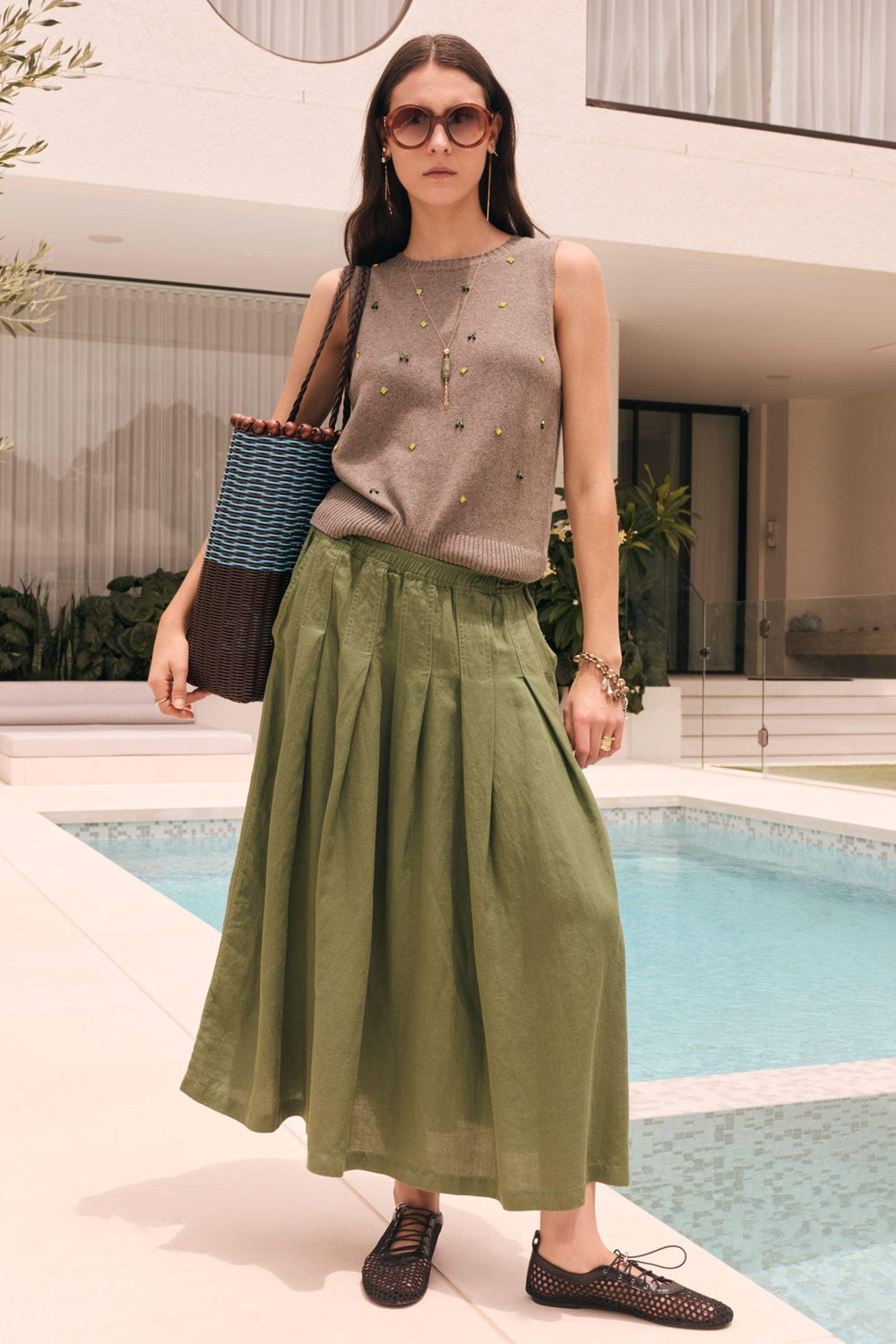 POL CLOTHING SKIRT FRANKIE PLEAT SKIRT - PP5871