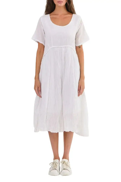 ROUND NECK COTTON DRESS - P150 S/M / WHITE DRESS