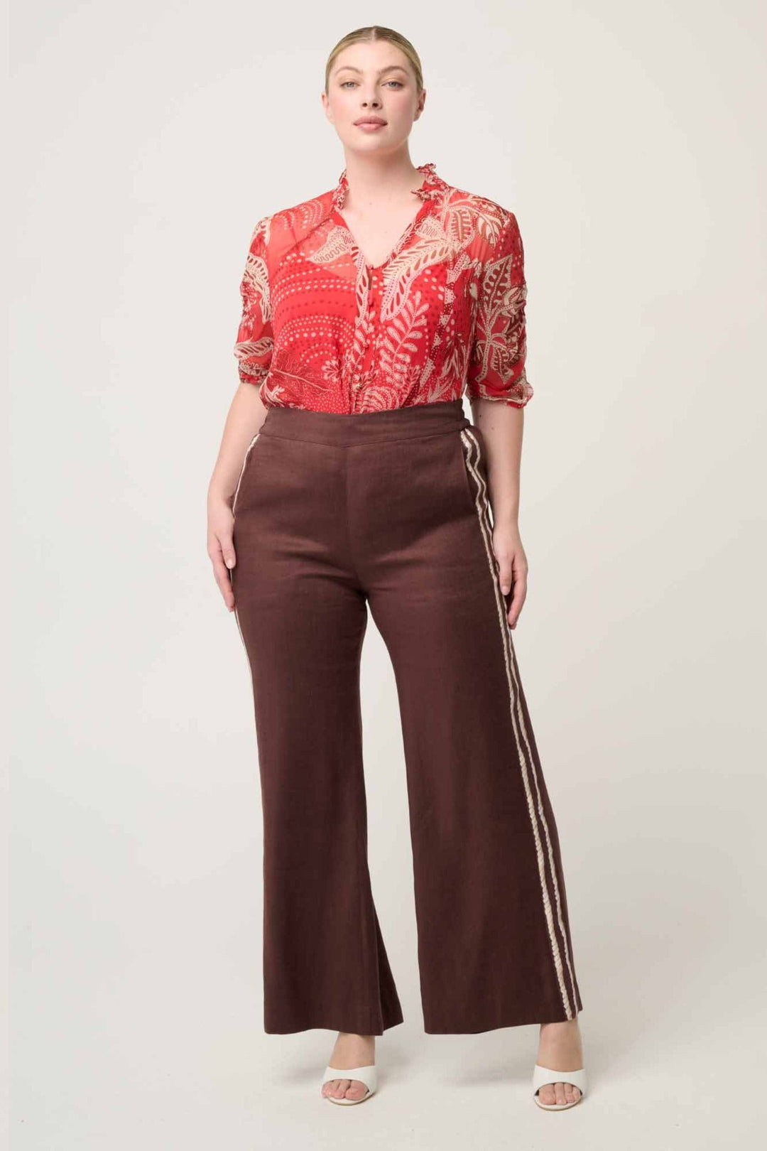 ONCE WAS TOP RUCHED SLEEVE BLOUSE - OW22114