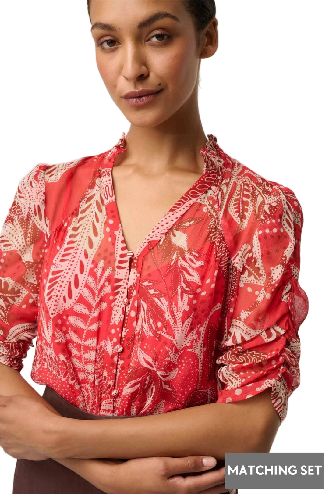 ONCE WAS TOP RUCHED SLEEVE BLOUSE - OW22114