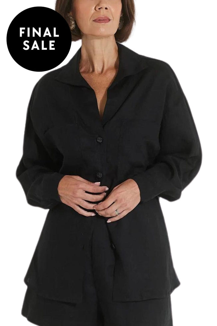 SARA FOX SHIRT XS / BLACK FRANCESCA LINEN SHIRT - SF-SIG-TP002