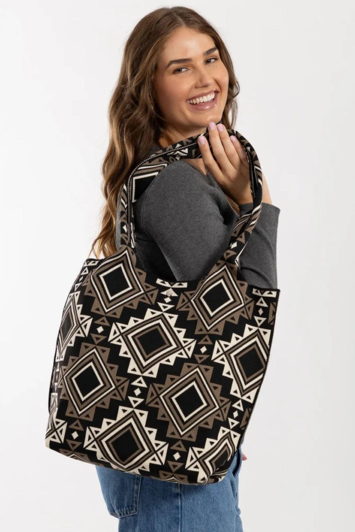 SASSYDUCK BAG BLACK AZTEC TOTE - 8404