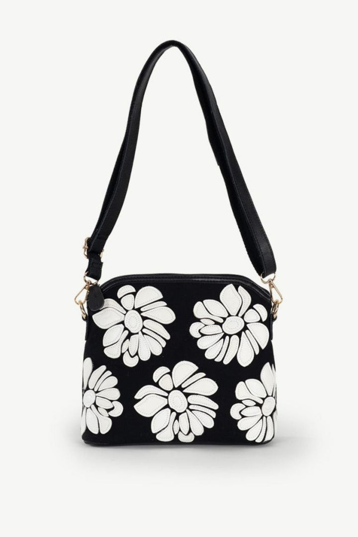 SASSYDUCK BAG BLACK-WHITE WILD ROSE XBODY BAG - L37