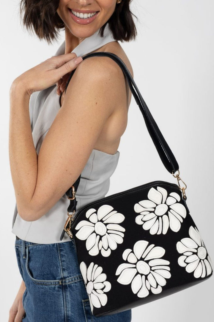 SASSYDUCK BAG BLACK-WHITE WILD ROSE XBODY BAG - L37