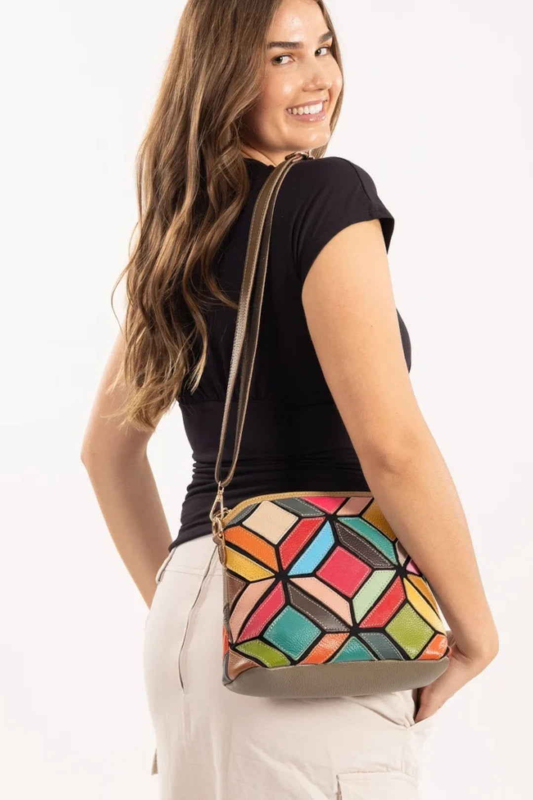 SASSYDUCK BAG MULTI GEOMETRIC LEATHER XBODY - L46