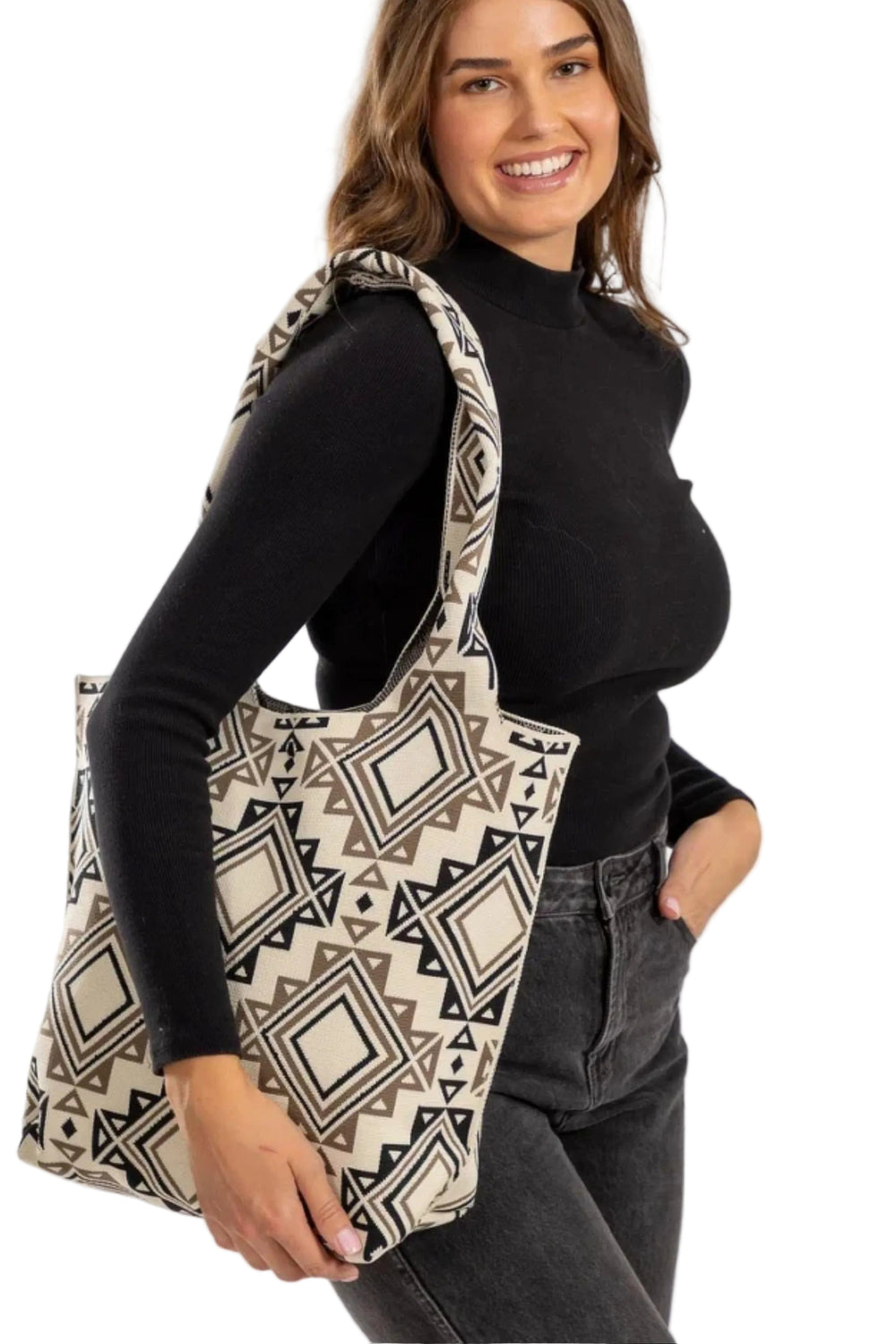 SASSYDUCK BAG WHITE AZTEC TOTE - 8404