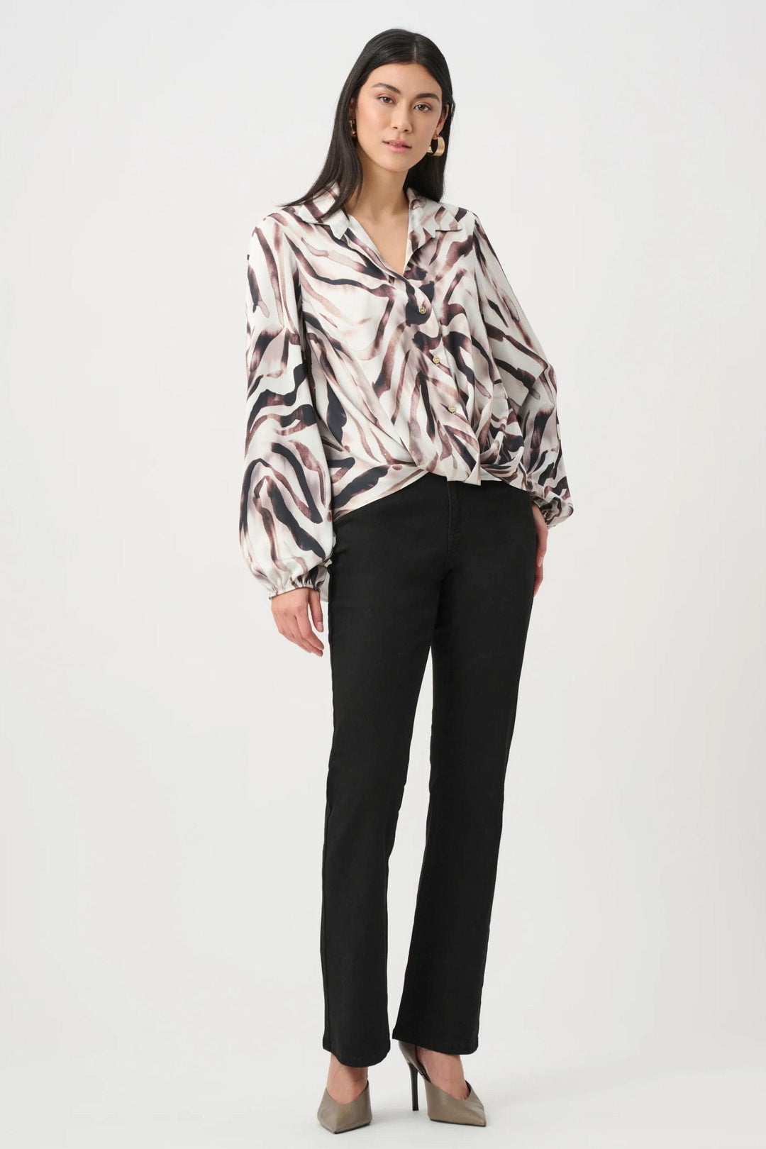 JOSEPH RIBKOFF SHIRT SATIN ANIMAL PRINT TOP - 263057JR