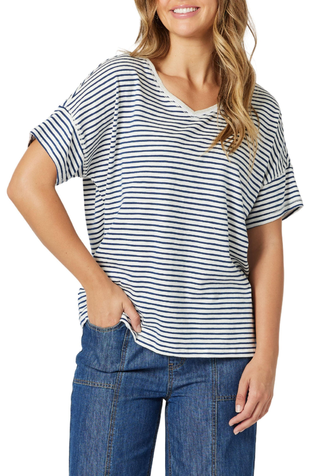 THREADZ T-SHIRT XS / INDIGO TYLA STRIPE TEE - 47873T