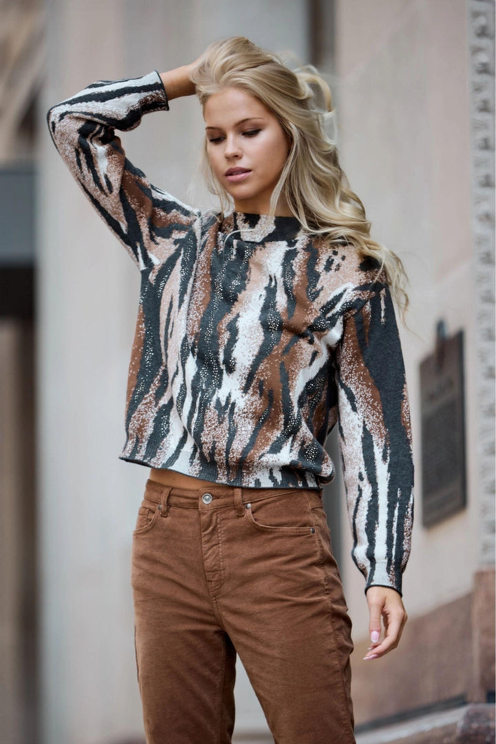 MONARI TOP TIGER JACQUARD SWEATER - 809689MNR