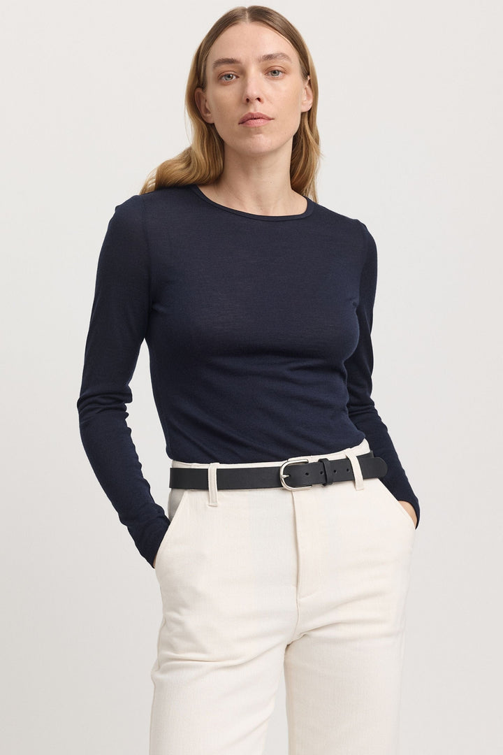 TOORALLIE TOP 6 / FRENCH-NAVY CREW MERINO TEE - 667