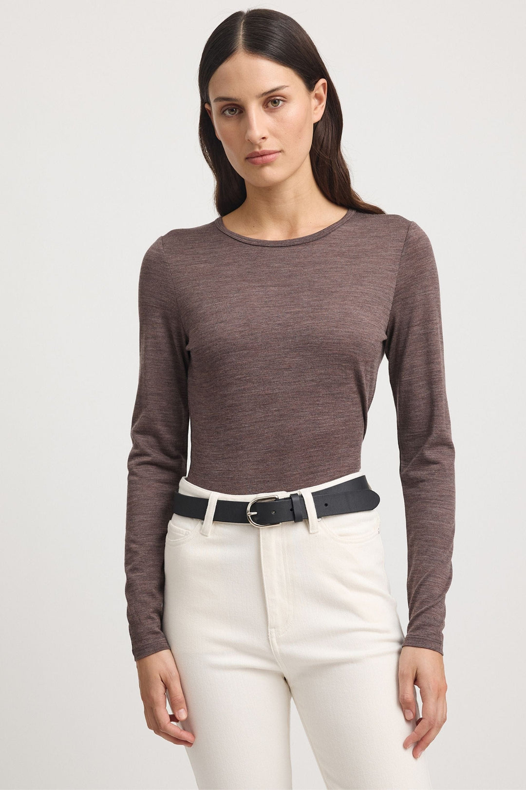 TOORALLIE TOP 6 / MOCHA CREW MERINO TEE - 667