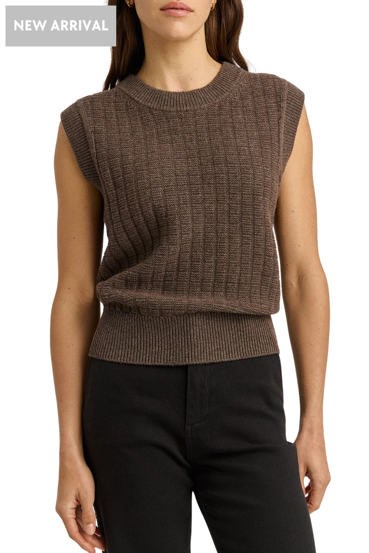 TOORALLIE VEST 8 / MOCHA GRID KNIT VEST - 5124