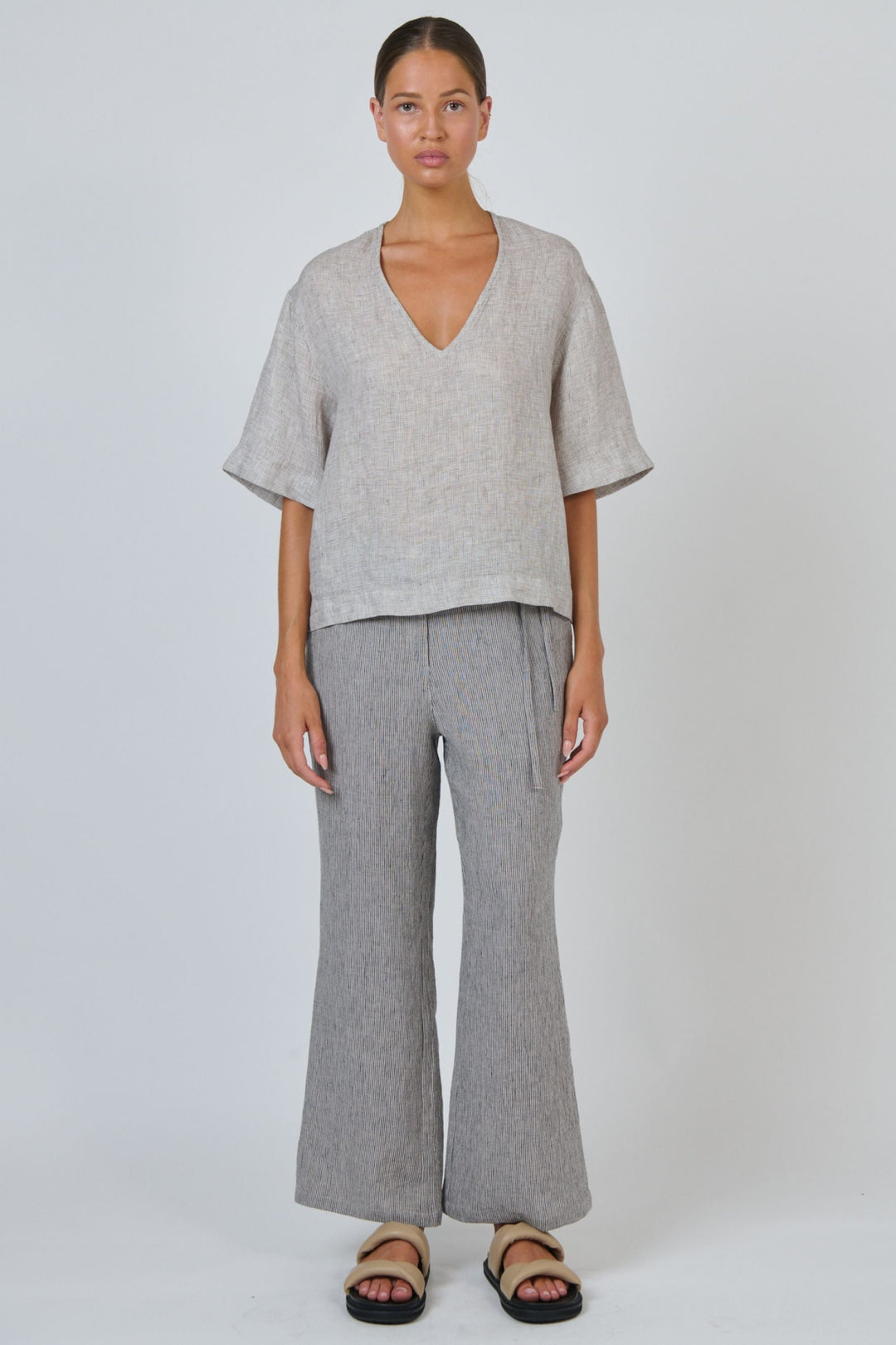 V NECK LINEN TOP - GA683 - TOP