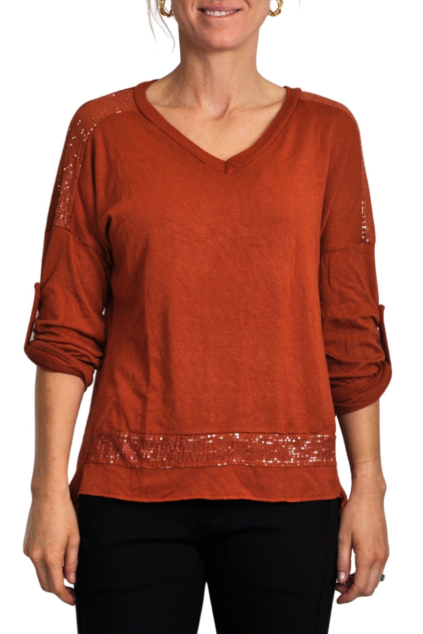KNITTED L/S V NECK TOP - 10/2815R